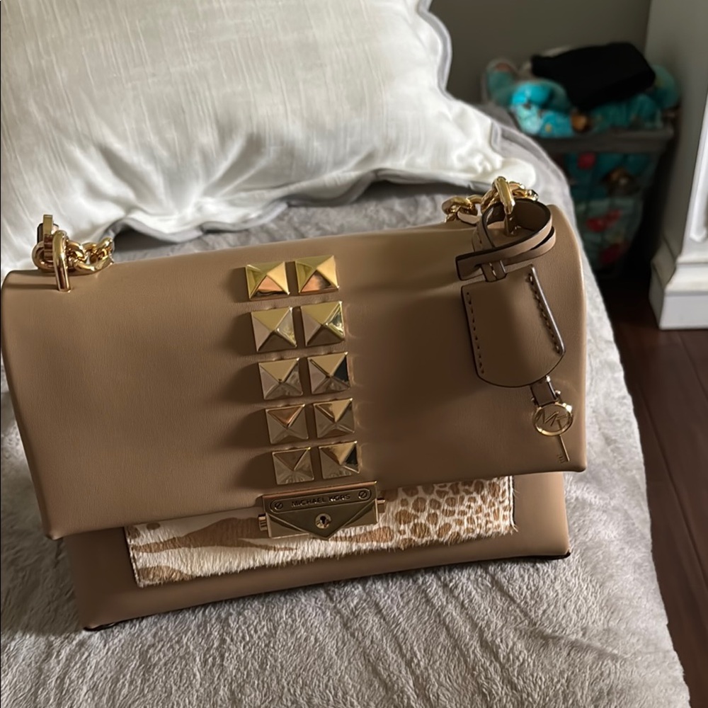 Michael Kors Tan Gold Studded Shoulder Bag
